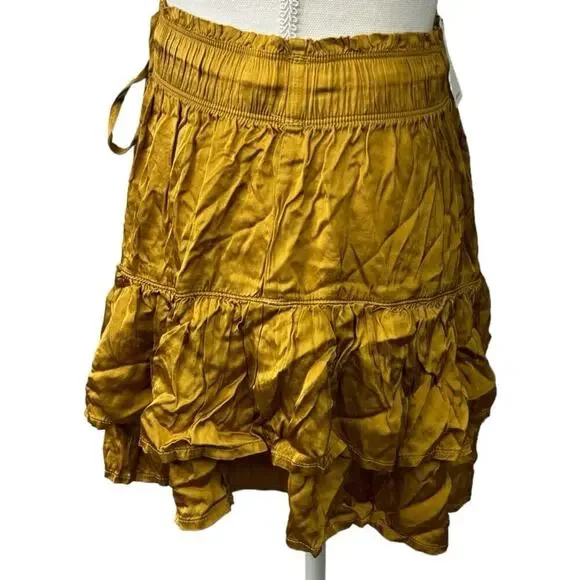 Aerie Size S Mini Skirt Sweet N’ Silky In Honey Ruffle Layers Satin Elastic NEW - Picture 4 of 11
